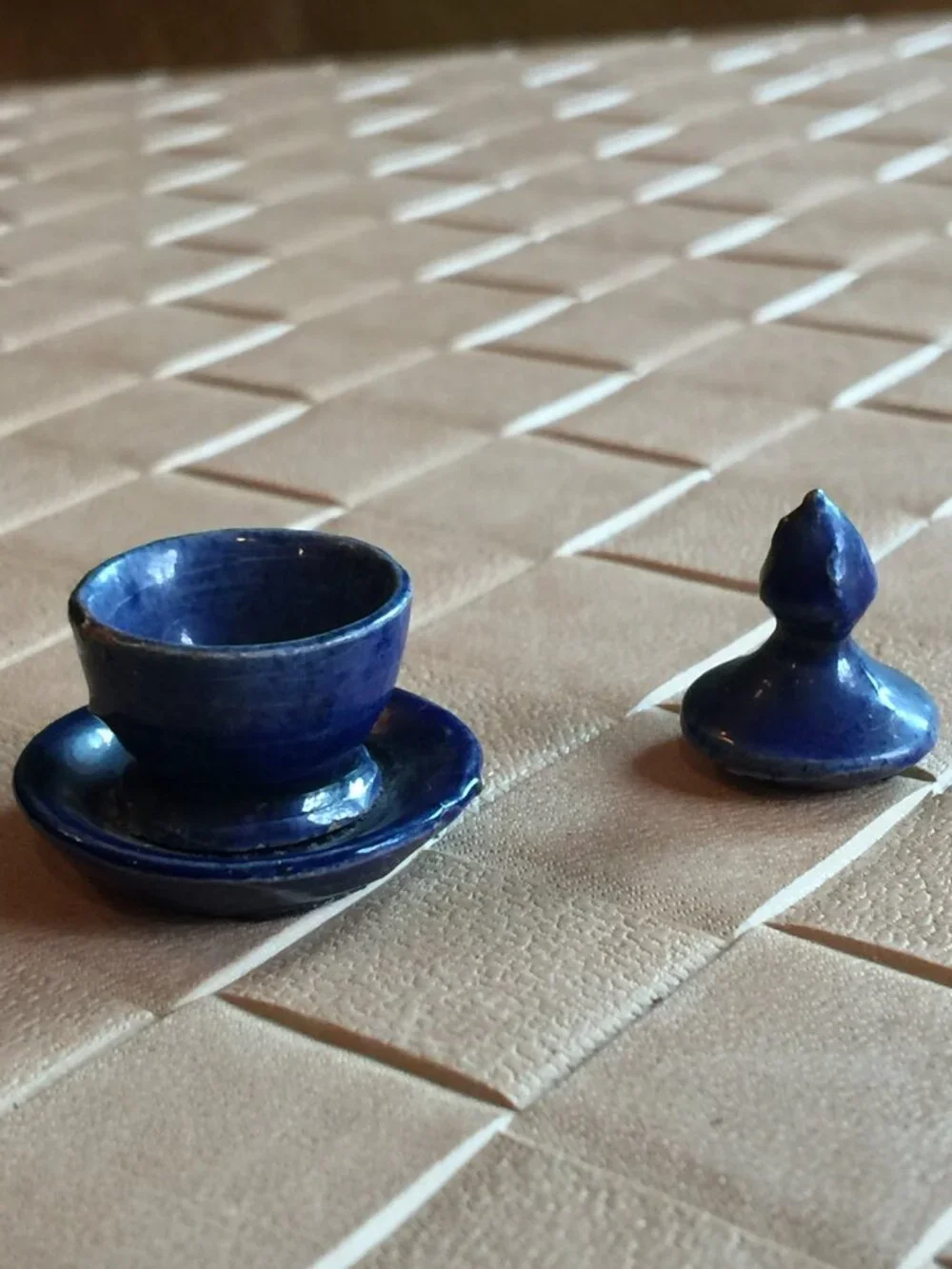 Vintage Japanese Miniature Tea Bowl with Lid Dark Blue 1 1/2